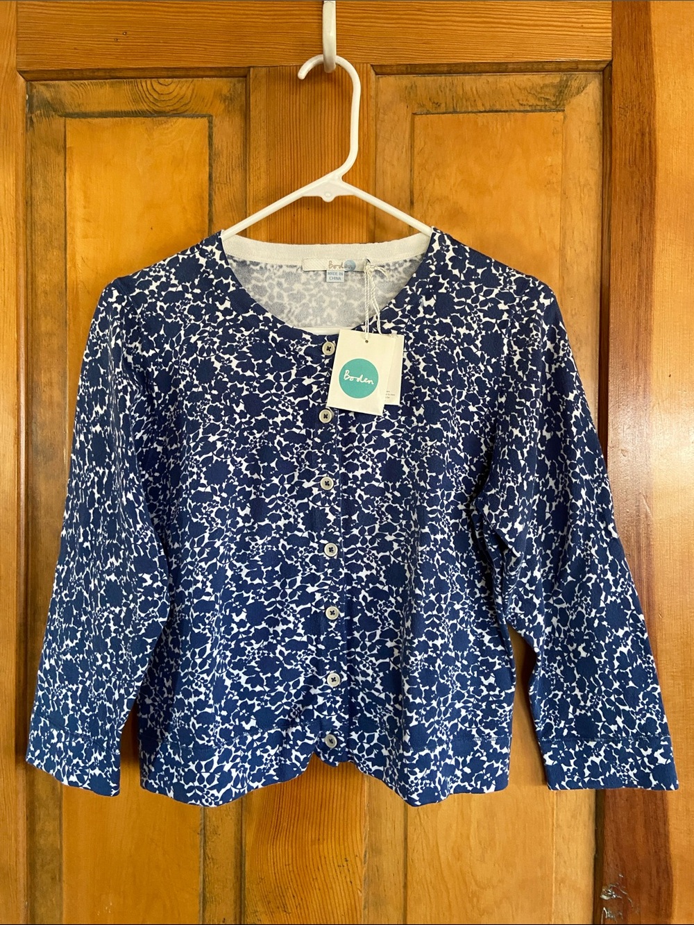 Boden Navy and White Floral Button-Front Cardigan
